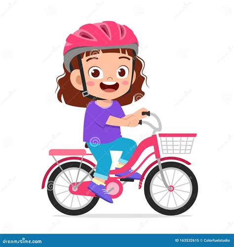 Happy Cute Kid Girl Riding Bike Smile Stock Vector - Illustration of kindergarten, biking: 163532615