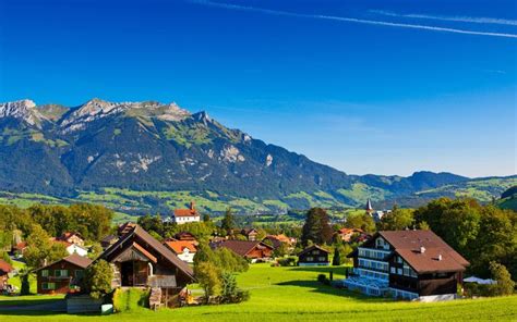 Switzerland, Alps, mountains, summer, nature, greenery, houses ...