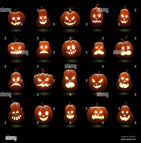 Halloween pumpkins. Cartoon scary carving pumpkin characters, angry ...