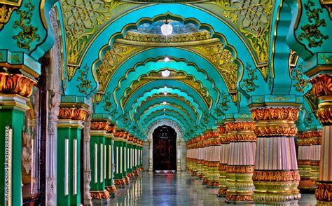 MYSORE,KARNATAKA,INDIA - OCTOBER 20,2019 : Mysore palace inside architecture.Mysore palace, a ...