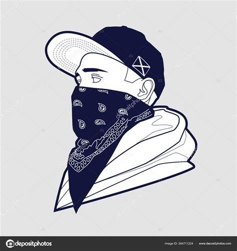 Line Art Gangster Young Man Snapback Face Masked Bandana Weared ⬇ Vector Image by © Vecster ...