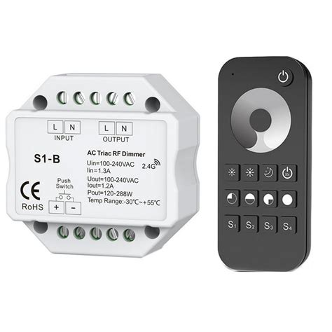 Triac LED Dimmer 100-240VAC Wireless RF Dimmable Push Switch 2.4G Remote Controller Single Color ...