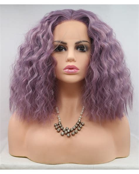 Light purple lace front curly shoulder length lace wigs - Super X Studio