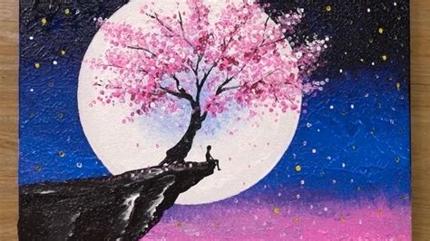 Cherry Blossom under Moonlight / Acrylic Painting Technique #459 ...