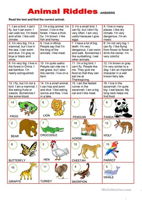 Animal riddles | Animal riddles, English worksheets for kids, Riddles