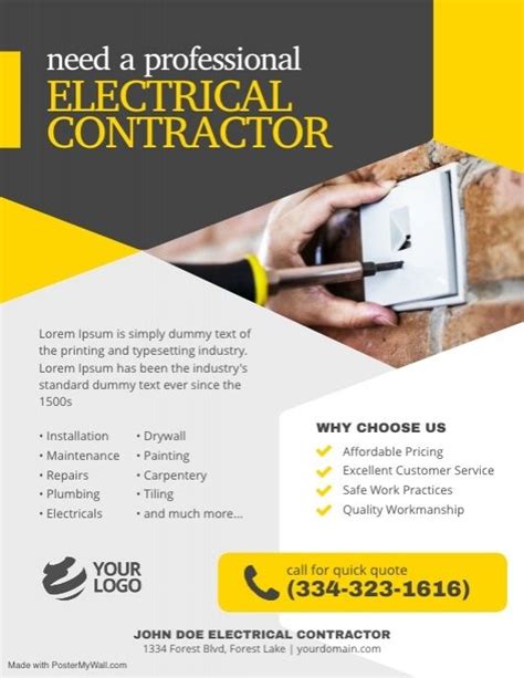 Electrical Contractor Flyer Poster | PosterMyWall | Brochure template ...