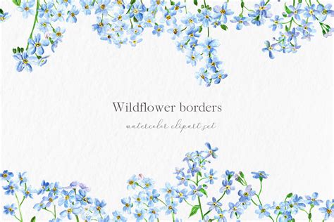 Wildflower border set forget me not invitation clipart #c67 By MyLittleMeow | TheHungryJPEG