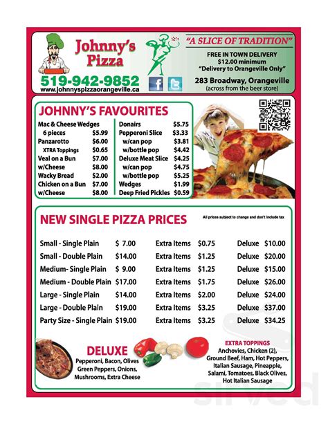 Johnny's Pizza Orangeville menu in Orangeville, Ontario, Canada