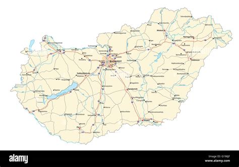 detailed vector road map of hungary with major cities rivers and lakes Stock Vector Image & Art ...