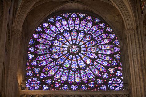 "Interior detail of stained glass window in Notre Dame Cathedral" Picture art prints and posters ...