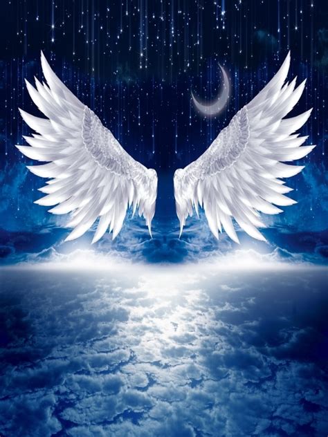 Beautiful Night Sky Moon Meteor Angel Wings Backdrop Wallpaper Decoration Background ...