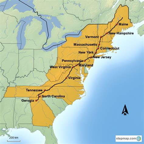 StepMap - Appalachian Trail Map - Landkarte für USA