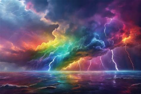 Premium AI Image | Rainbow Thunderstorm Background Colorful Stormy Sky Background Thunderstorm ...