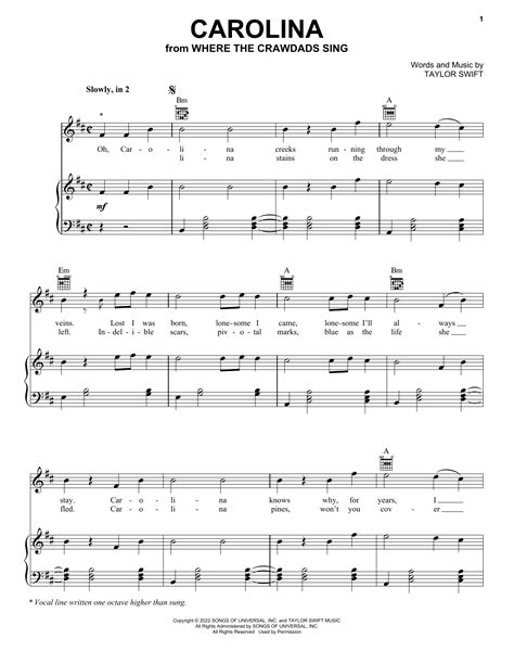 Download Taylor Swift Carolina (from Where The Crawdads Sing) sheet ...