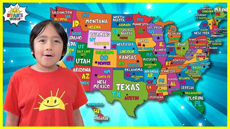 Learn 50 United States of America Name with Capitals for Kids and Abbreviation of USA!! - YouTube