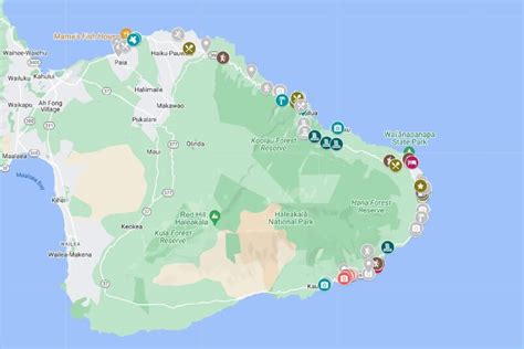 Road to Hana map with stops (google maps) hikes, food, beaches, scenic ...