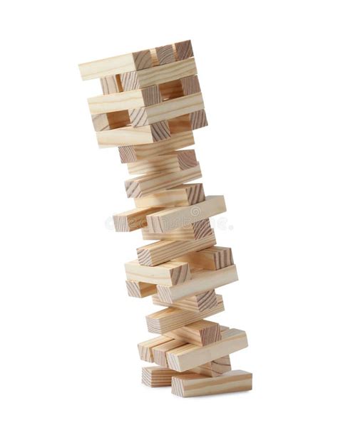 Jenga Tower Made of Wooden Blocks Falling on White Background Stock Photo - Image of education ...