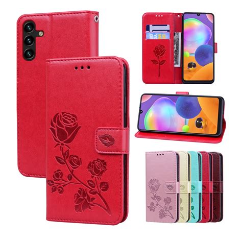 For Samsung Galaxy A13 5G Rose Embossed Leather Phone Case (Red) – Alexnld.com