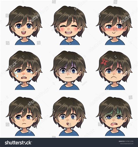 Vector Isolated Set Color Anime Boy Stock Vector (Royalty Free ...