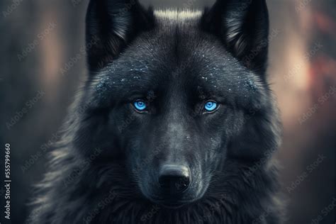 Black wolf with blue eyes, beautiful wild animal Stock Illustration | Adobe Stock