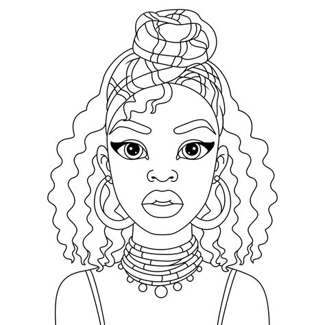 Afro Woman Turban Head Wrap Scarf with some ornaments black girl coloring page outline ...