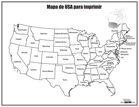 Mapa de Estados Unidos con nombres para imprimir | Tarjetas Para Imprimir