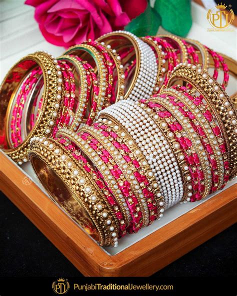 Magenta Antique Pearl Bangles Set (Both Hand Pair) | Punjabi Tradition | Punjabi Traditional ...