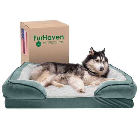 Furhaven Memory Foam Dog Bed for Large Dogs w/ Removable Bolsters & Washable Cover, For Dogs Up ...