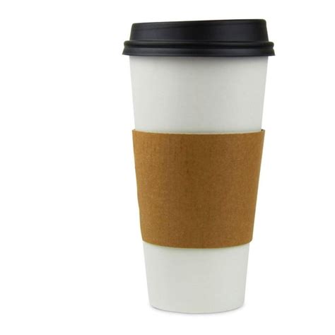 [50 Pack] 20 oz Hot Beverage Disposable White Paper Coffee Cup with Black Dome Lid and Kraft ...