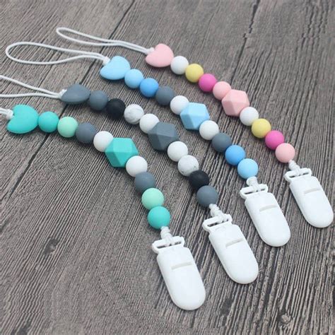 Baby Pacifier Clips Chain Silicone Beads BPA Free DIY Dummy Clip Holder Soother Chains Baby ...