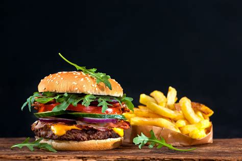 black background #sandwich #hamburger #bokeh fast food French fries #4K #wallpaper #hdwallpaper ...