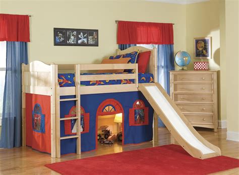 Toddler Low Loft Bunk Beds with Slide for Boys & Girls