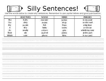 Silly Sentences Worksheets