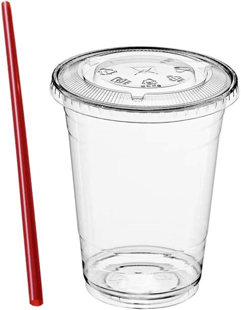 Amazon.com: (50 Sets) 12 oz Clear Plastic Cups with Lids and FREE Straws, Disposable Crystal ...