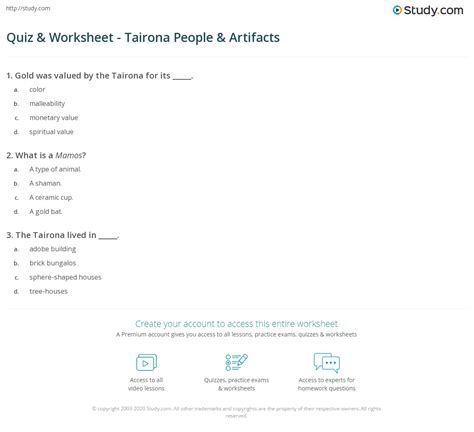 Quiz & Worksheet - Tairona People & Artifacts | Study.com