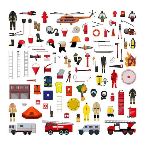 Premium Vector | Collection of detailed fire fighting and rescue equipment