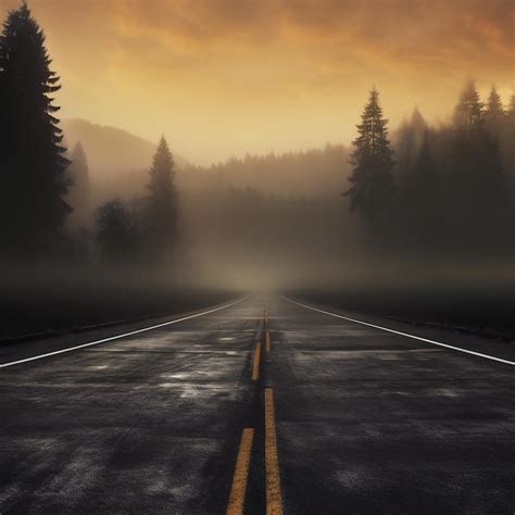 Premium AI Image | Road in the misty forest at sunrise