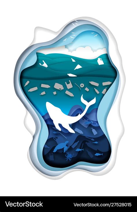 Marine pollution in paper art Royalty Free Vector Image