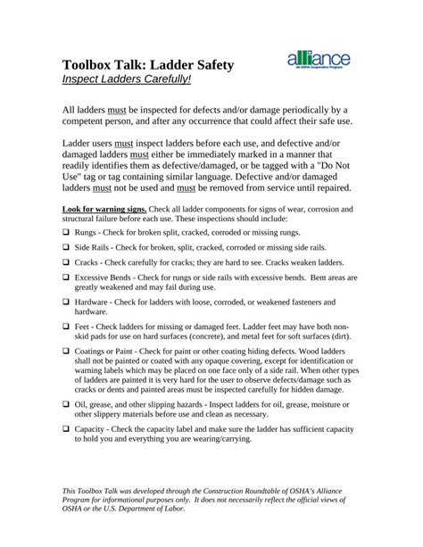 (PDF) Inspect Ladders Carefully! - The National Work Zone Safety …€¦ · · 2018-02-21This Toolbox ...