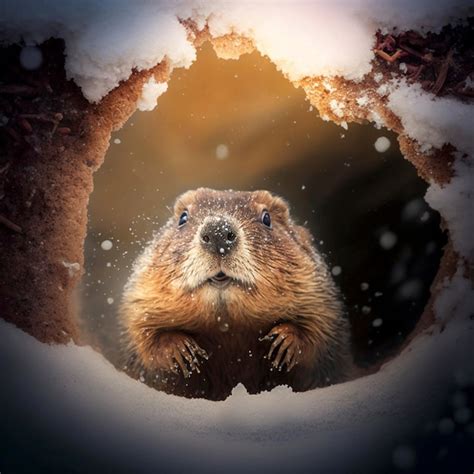 Premium Photo | Happy Groundhog Day Groundhog emerges from a snowy hole ...