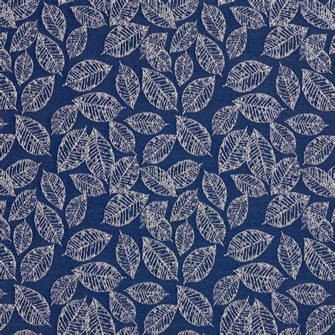 Navy Blue, Floral Leaf Jacquard Woven Upholstery Fabric By The Yard