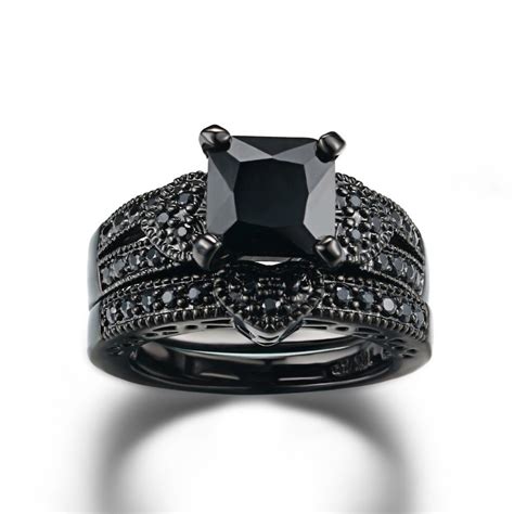 Luxury Black Wedding Ring Set for Womenlove Couple Pair - Etsy