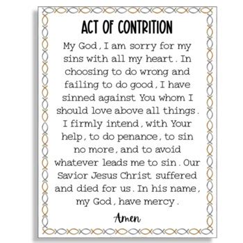 Act of Contrition Prayer Poster by Growing In Grace And Knowledge