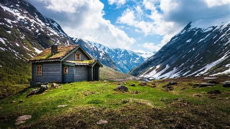 Brown house, fjord, Norway, cabin, mountains HD wallpaper | Wallpaper Flare