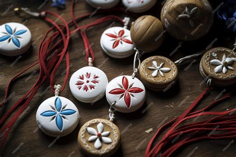 Premium Photo | Martisor symbols arranged in a circle on a rustic table