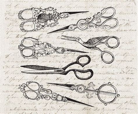 Digital Collage Sheet 7 Vintage Sewing Scissors Antique Sewing Scissors Illustration Clipart ...