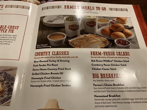 Menu at Bob Evans restaurant, Van Wert