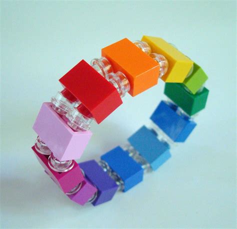 rainbow stretch bracelet made with Lego r bricks by MissCourageous