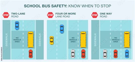 School bus stop rules infographic. Road safety. Flat vector ...