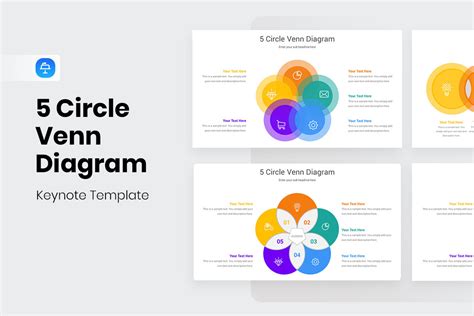 5 Circle Venn Diagram Keynote Template | Nulivo Market